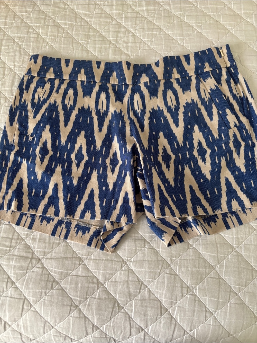J. Crew Royal Blue and Cream Ikat High-Waist Shorts